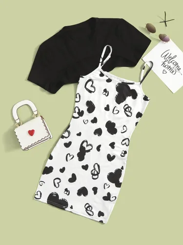 Vista 3 de Romwe Conjunto de 2 piezas para niña sin mangas, vestido ajustado con chaqueta corta