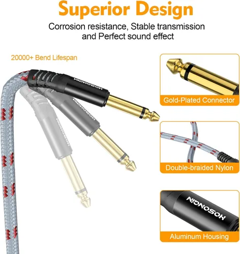 Vista 5 de HOSONGIN Paquete de 2 cables de guitarra de 3.3 pies a 1/4 de pulgada para instrumentos eléctricos, cable AMP para guitarra eléctrica, bajo