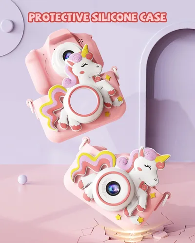 Vista 2 de Kikapabi Cámara de juguete de unicornio para niños, niñas y niños de 3 a 8 años, regalos de Navidad y cumpleaños para niñas de 3, 4, 5, 6, 7, 8