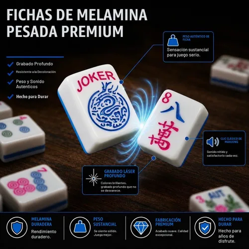 Vista 8 de Woodronic Juego de azulejos Mahjong americanos de lujo, 166 azulejos azules