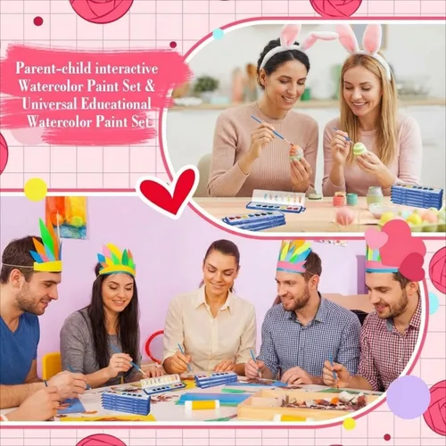 Vista 3 de Yeaqee Juego de 12 pinturas de acuarela de 8 colores lavables con pincel, recuerdos de fiesta, arte acuarela para adultos, regalos de fiesta del día