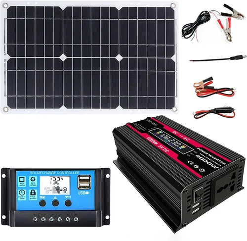 Vista 9 de Sistema de energía solar completo de 4000 W, 12 V a 110 V/220 V, sistema solar, inversor combinado, kit de panel solar, sistema de red doméstica Rojo