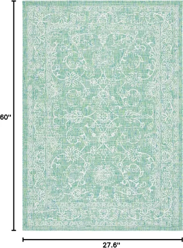 Vista 2 de SAFAVIEH Alfombra lavable al aire libre, colección Courtyard - 2'3" x 5', azul aguamarina y gris, no desprende pelusa y fácil limpieza, ideal