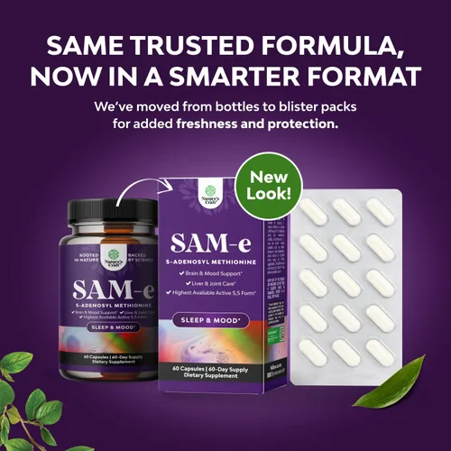 Vista 2 de Sam-E - Suplemento de apoyo al estado de ánimo de 200 mg - S-adenosil metionina Sam-E Suplemento para relajación natural para estimular el estado
