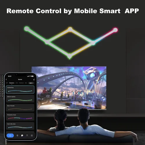 Vista 4 de Líneas de luz de pared inteligentes, barras de luz LED WiFi RGB, 16 M+ sincronización de música regulable de color, barras de luz para decoración