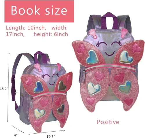 Vista 5 de Mochila para niños pequeños mochila mágica impermeable con bonitos animales para niños y niñas de 1 a 6 años Púrpura claro S-Butterfly Mochilas