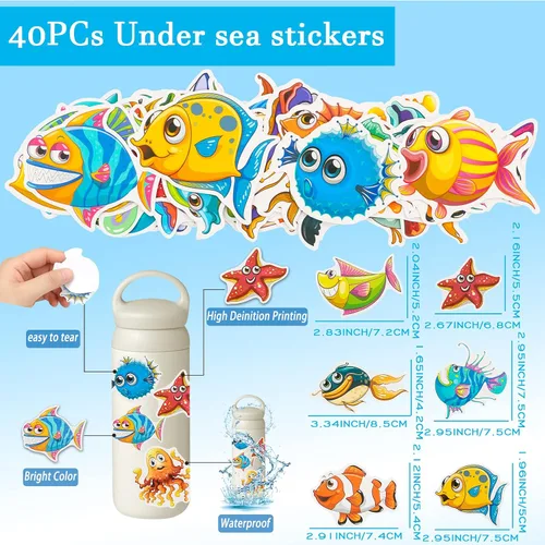 Vista 4 de 88 piezas de recuerdos de fiesta bajo el mar para niños, suministros de fiesta temática de animales marinos del océano para niños y niñas, lindos