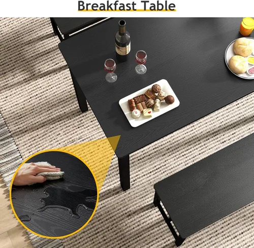 Vista 4 de Rovibek Juego de mesa de comedor para 4 personas con 2 bancos, juego de mesa de cocina que ahorra espacio para cocina y comedor, color negro