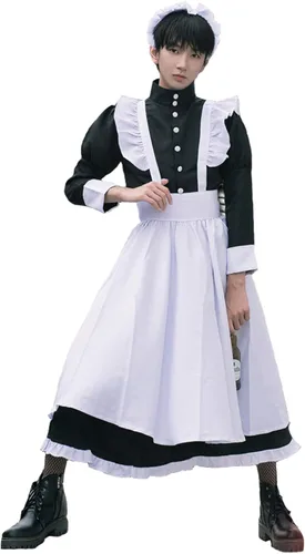 Vista 6 de Nuoqi Disfraz de sirvienta para hombre, cosplay, vestidos de sirvienta para hombre