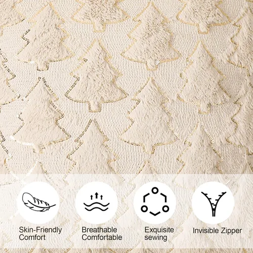 Vista 2 de Juego de 2 fundas de almohada de Navidad de 18 x 18 pulgadas, fundas de almohada beige con patrón de árbol de Navidad, fundas de cojín de piel