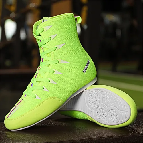 Vista 6 de JiuQing Zapatos de boxeo para niños y niñas, botas de entrenamiento de fitness, transpirables, antideslizantes, para lucha libre, sentadillas