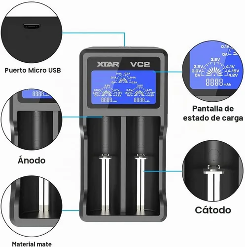 Vista 3 de XTAR Cargador VC2 con pantalla LCD