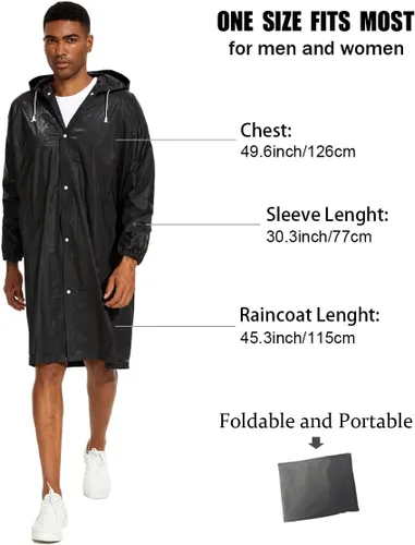 Vista 2 de OFFITECTURE Paquete de 2 ponchos de lluvia reutilizables para adultos, impermeables con capucha para mujeres/hombres con cordón