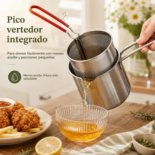 Vista 3 de Juego de ollas de freidora de 1.2L, mini freidora de acero inoxidable 304 3 sets