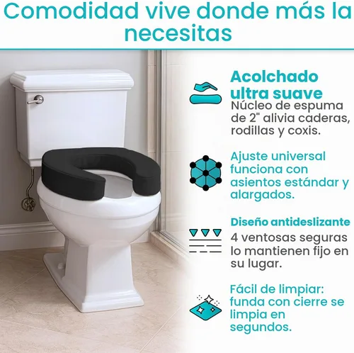 Vista 3 de Asiento de Inodoro Vive (Espuma Acolchada Suave) - Fácil de Limpiar, Acolchado Suave para Baño - Apto para Asientos Estándar y Alargados - Donut