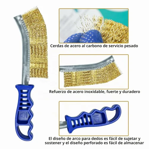 Vista 3 de SALI Cepillos de alambre para limpieza de eliminación de óxido, herramienta de cepillo de acero resistente de 11 pulgadas de largo con mango