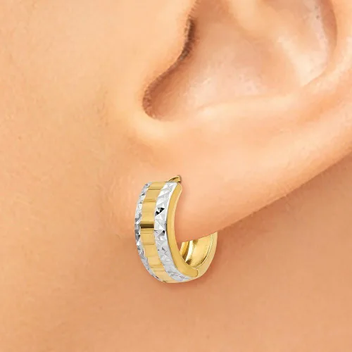 Vista 3 de Aretes de aro con bisagras de oro de dos tonos amarillo y blanco de 14 quilates (0.394 in x 0.197 in), Oro blanco