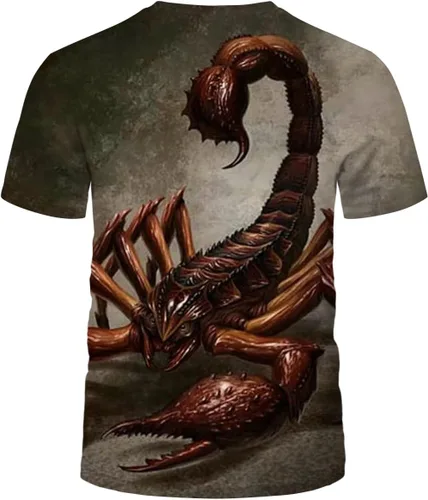 Vista 2 de Liohans Camiseta unisex con estampado digital de escorpión 3D para verano, casual, cuello redondo