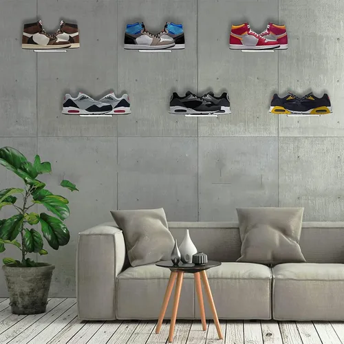 Vista 2 de Youeon Paquete de 8 estantes flotantes de exhibición de zapatos, estante acrílico de 8 x 3 pulgadas para pared, estantes flotantes para zapatos
