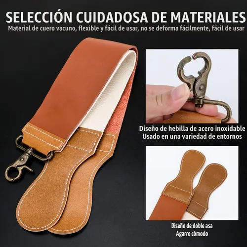 Vista 6 de Maquinilla de afeitar recta profesional con primera capa de piel de vacuno – Maquinilla de afeitar de peluquería de borde recto de acero inoxidable