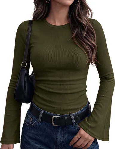 Vista 12 de Zeagoo Camisas de punto acanalado con cuello redondo y manga larga para negro blanco raya
