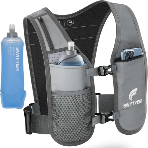 Vista 3 de Chaleco SWIFTVEST con Soporte para Teléfono para Correr con Botella de Agua de 500ml/17oz Chaleco de Hidratación Reflectante Ajustable Ligero