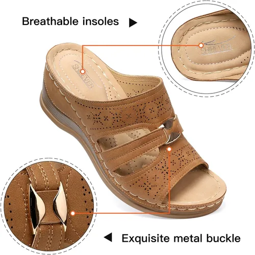 Vista 3 de SHIBEVER Sandalias de cuña para mujer, sandalias de plataforma con huecos, sandalias de cuña de verano, sandalias casuales para caminar