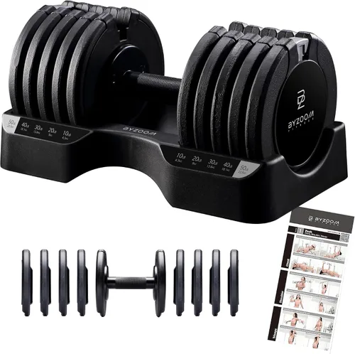 Vista 10 de ByZoom Fitness - Mancuerna ajustable de 12.5/25 libras – Unidad individual O juego de 2 – Peso ajustable 5-en-1 para gimnasio en casa, entrenamiento