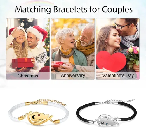 Vista 3 de Pulseras personalizadas para parejas pulseras a juego para parejas novios y novias recién casados dulces relaciones pulseras personalizadas