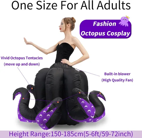 Vista 2 de anroog - Disfraz inflable de pulpo para adultos, disfraz de pulpo para mujer, disfraz de Halloween para mujer, fiesta de cosplay de caricatura