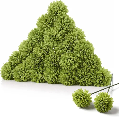 Vista 8 de Tigeen 50 piezas de flores artificiales de crisantemo, bola de crisantemo artificial realista para bricolaje, ramos de boda, despedidas de soltera