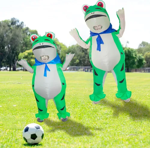 Vista 6 de Stegosaurus Disfraz inflable de rana para niños, disfraces de animales lindos de Halloween, divertido traje inflable para niños y niñas, fiesta