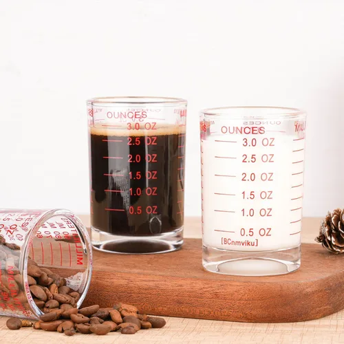 Vista 2 de 1 paquete de vaso medidor, 3 onzas/3.0 fl oz, vidrio pesado líquido, escala roja