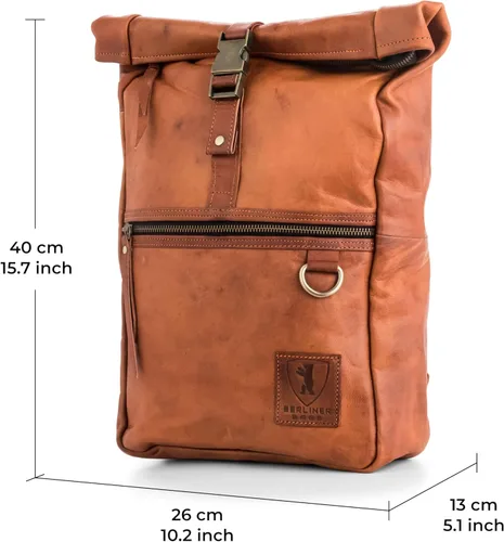 Vista 8 de BERLINER BAGS Mochila vintage de cuero genuino Utrecht, mochila para laptop, mochila de viaje para mujeres y hombres, café M, Mediana
