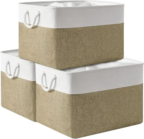 Vista 81 de TheWarmHome Contenedores de almacenamiento para estantes, tamaño mediano, 3 unidades, 13.8 pulgadas de largo x 9.8 pulgadas de ancho x 6.7 pulgadas
