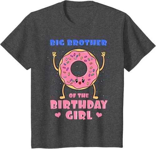 Vista 38 de Big Brother Of The Birthday Girl Donut Bday Party Bro Sib Camiseta, Negro, S