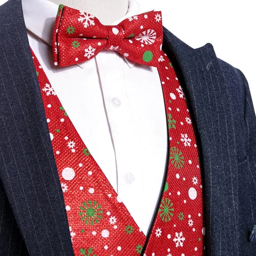 Vista 4 de Barry.Wang Chaleco de traje de Navidad para hombre, chaleco de Navidad, corbatacorbatín, esmoquin para fiesta