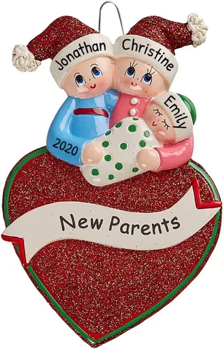 Vista 8 de Adorno de Navidad 3D de familia de 3 2025, adornos de Navidad familiares personalizados 2025 Recuerdo de baby shower para recién nacidos, adornos