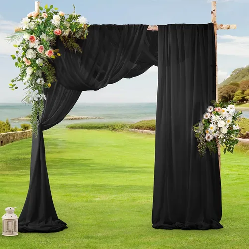 Vista 6 de SiinvdaBZX 2 Paneles Tela Drapeada de Arco de Boda 30" x 240" de Poliéster de Gasa Negra para Múltiples Ocasiones