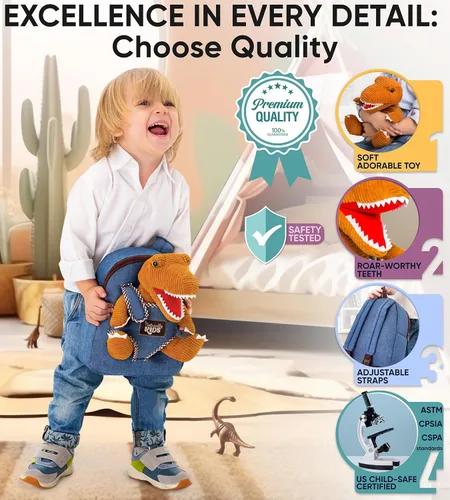 Vista 5 de Naturally KIDS Mochila de dinosaurio pequeña y mini juego de juguetes de peluche de dinosaurio