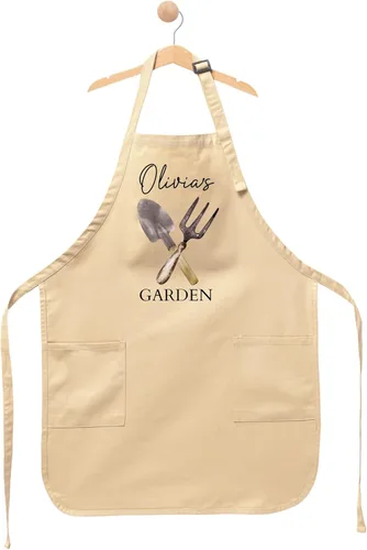 Vista 8 de Delantal de jardín personalizado con nombre: delantal de jardinería personalizado para mujeres, hombres y niños, delantal ajustable hecho a mano