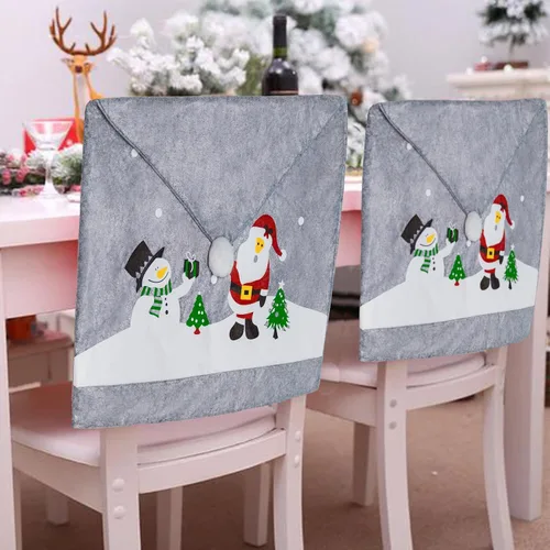 Vista 4 de Phedrew 6 piezas de fundas para sillas de Navidad, fundas para sillas de comedor de Navidad, sombrero de Papá Noel, fundas para respaldo de silla