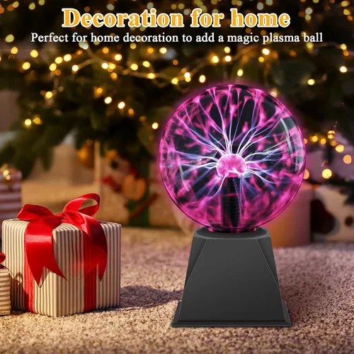 Vista 3 de DELIPOP Bola de plasma de 8 pulgadas, luz roja con cable enchufable, lámpara de bola de plasma mágica, luz de discoteca sensible al tacto y al