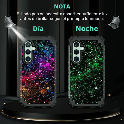 Vista 4 de Miqala Funda para Galaxy S23 FE 5G, brilla en la oscuridad, tres capas, resistente, a prueba de golpes, protección de cuerpo completo, parachoques