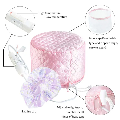 Vista 4 de Gorra para el cuidado del cabello, gorra de tratamiento térmico Yomagine Pink de 110 V, gorra de calor de acondicionamiento profundo, gorras
