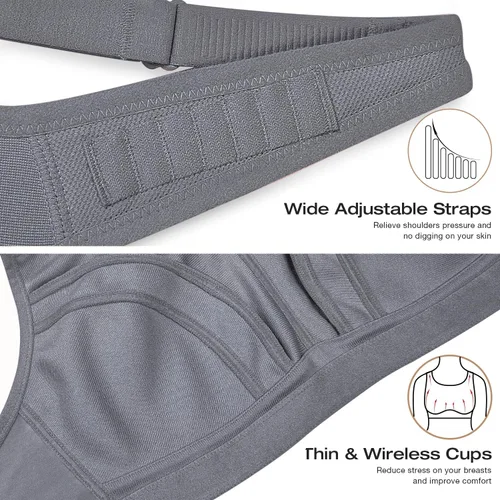 Vista 5 de Wingslove Sujetadores deportivos para mujer, de alto impacto, ajustable, sin varillas, talla grande, para entrenamiento, correr, talla grande
