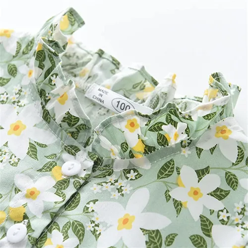 Vista 5 de Lethez Vestido de bebé para niñas pequeñas, vestido con botones, floral, sin mangas, con volantes