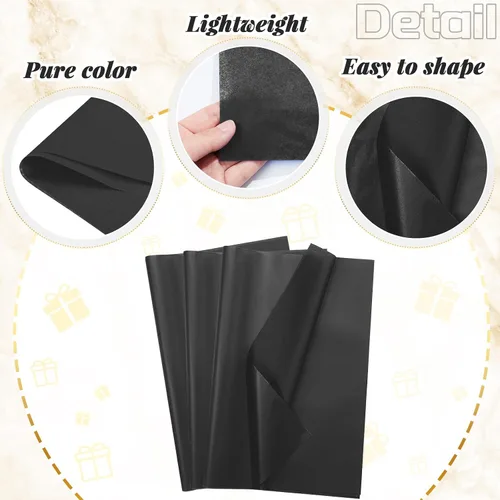 Vista 4 de Qilery - 500 hojas de papel de seda negro a granel para bolsas de regalo de 15 x 20 pulgadas, sin ácidos, para regreso a clases, papel de regalo
