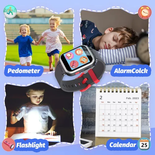Vista 7 de Reloj inteligente para niños con juegos de rompecabezas, pantalla táctil HD, cámara de video, reproductor de música, podómetro, reloj despertador