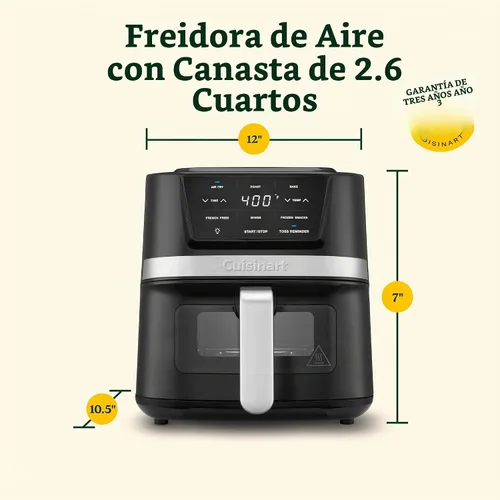 Vista 9 de Cuisinart Freidora de Aire, Cesta Compacta de 2.6 Cuartos con 3 Funciones de Cocina para Freír al Aire, Asar y Hornear, 3 Ajustes Preestablecidos